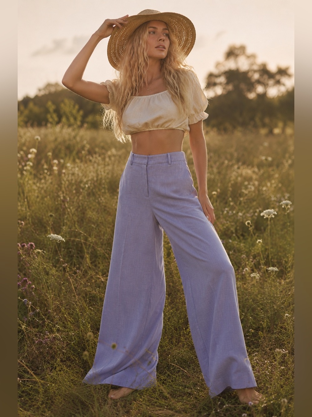 Ann Taylor Petite Wide Leg Pants Washed Lavender Cottagecore Boho Size 8P NWT